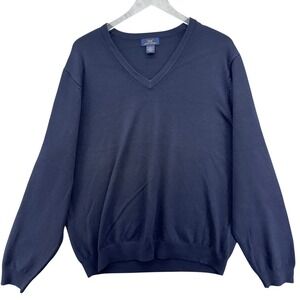 Brooks Brothers 346 Mens Merino Wool V Neck Sweater‎ Size L Navy Blue Business